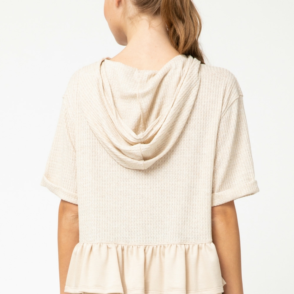 Waffle Knit Ruffle Hoodie NWT - Picture 3 of 3